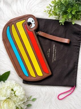 Kate Spade Macaw Parrot Cay Wristlet Multicolor Novelty Clutch Bag with Dust Bag